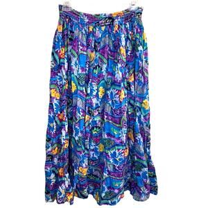 Vintage BC & Co Boho Midi Skirt Size M Elastic Waist‎ Multi Color, Folk, Peasant